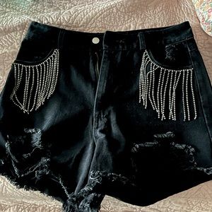 Blue b women black jean shorts with gem pocket trim size medium